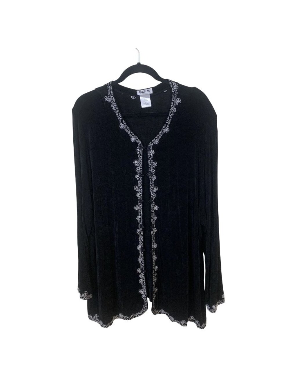 Vikki Vi Womens Black Top 2X Open Cardigan Embroidered Trim Travel No Wrinkle